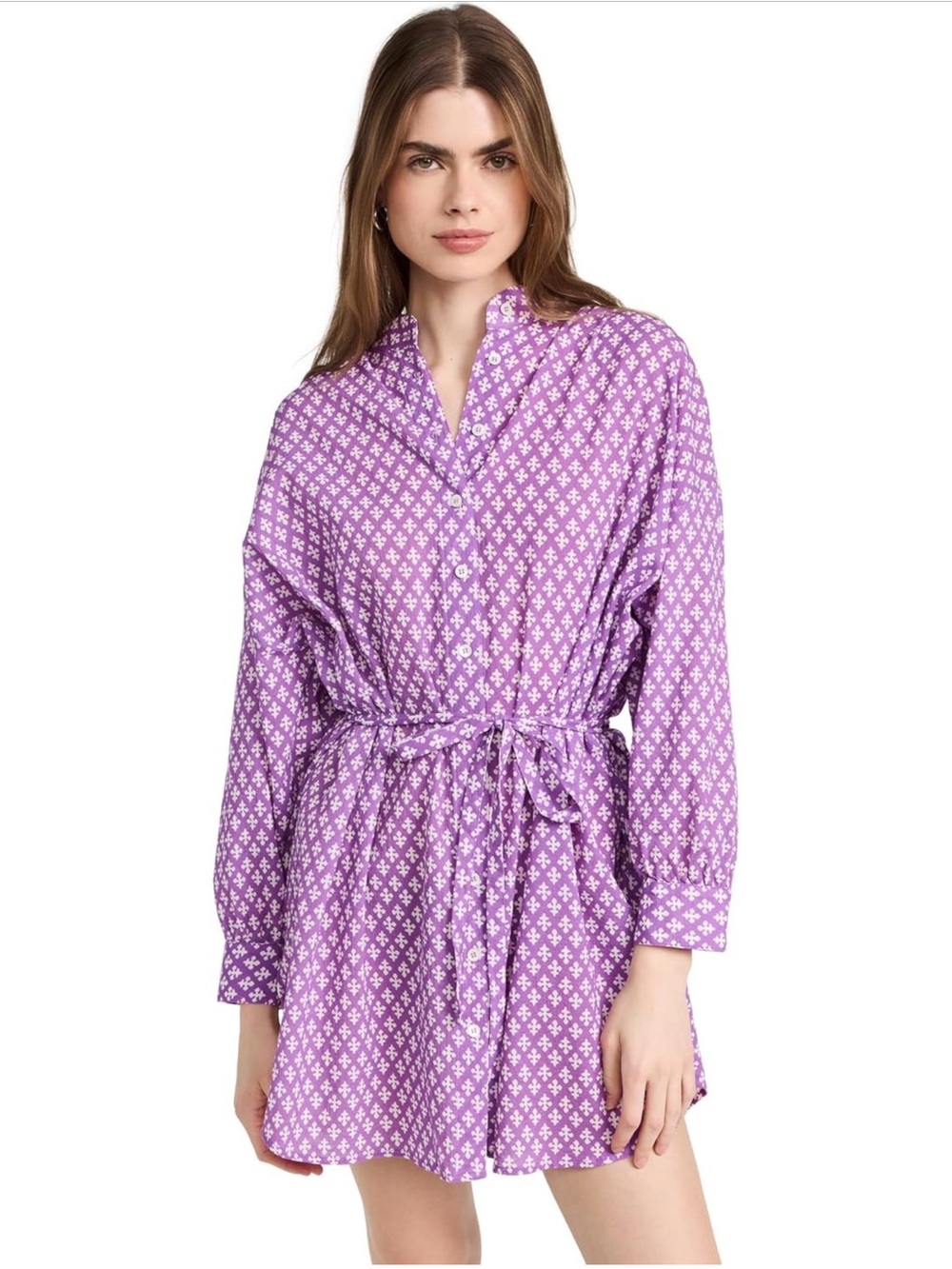 Xirena Neve Mini Dress Purple Clover Cotton Long Sleeve Medium